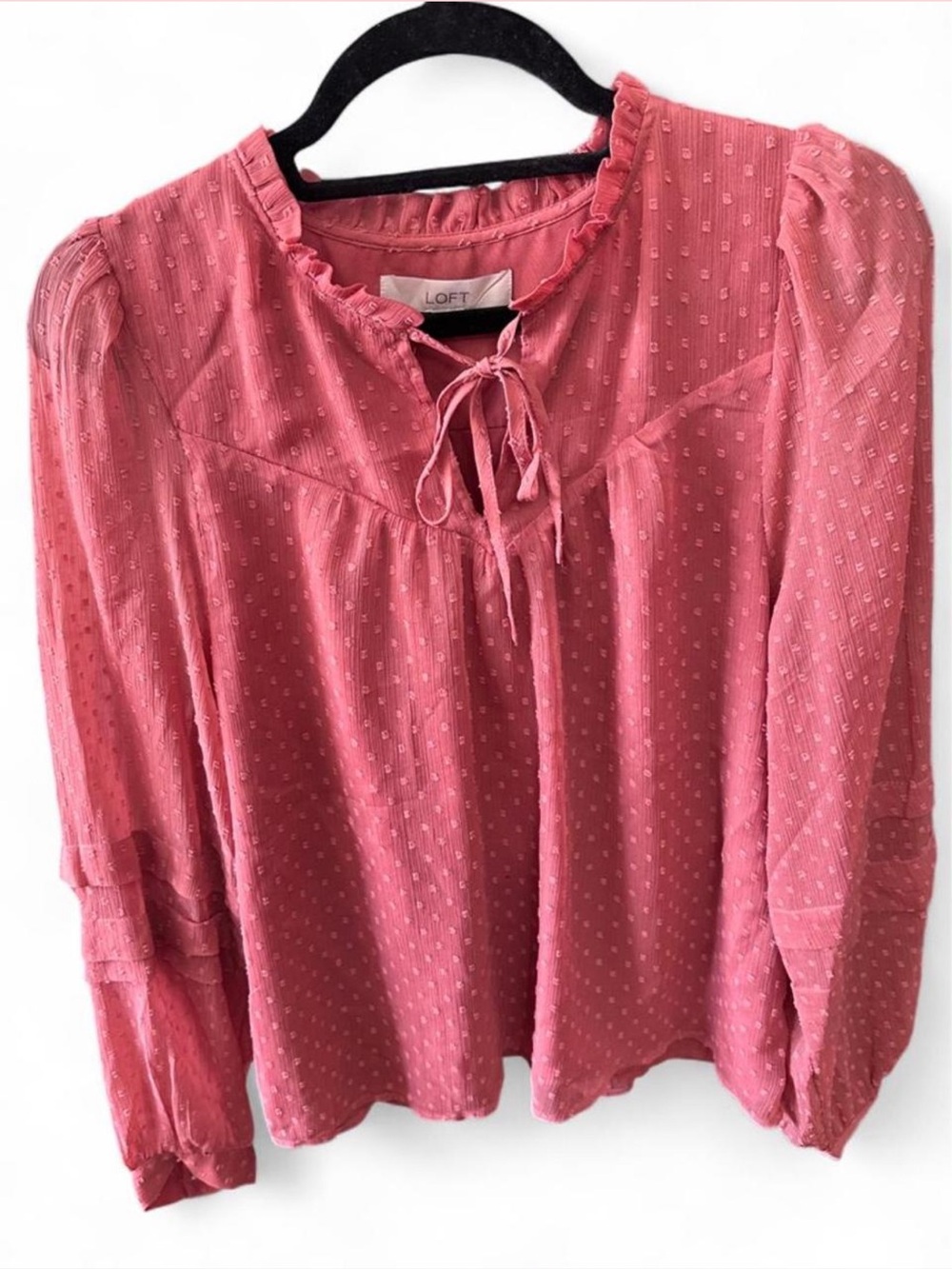 LOFT Pink Ruffle Textured Blouse - Size M - Picture 2 of 4